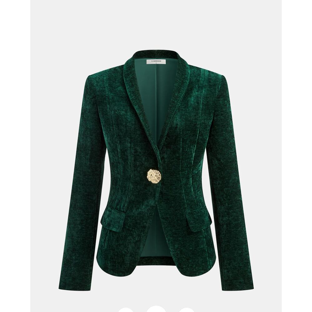Commense Metal Button Velvet Blazer/Velvet High-Waisted Shorts/ Set Sz XS
